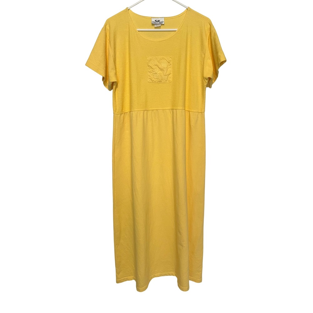 SK Collectibles M Maxi Dress Yellow Cotton Terry Modest Grandmacore Vintage 90's